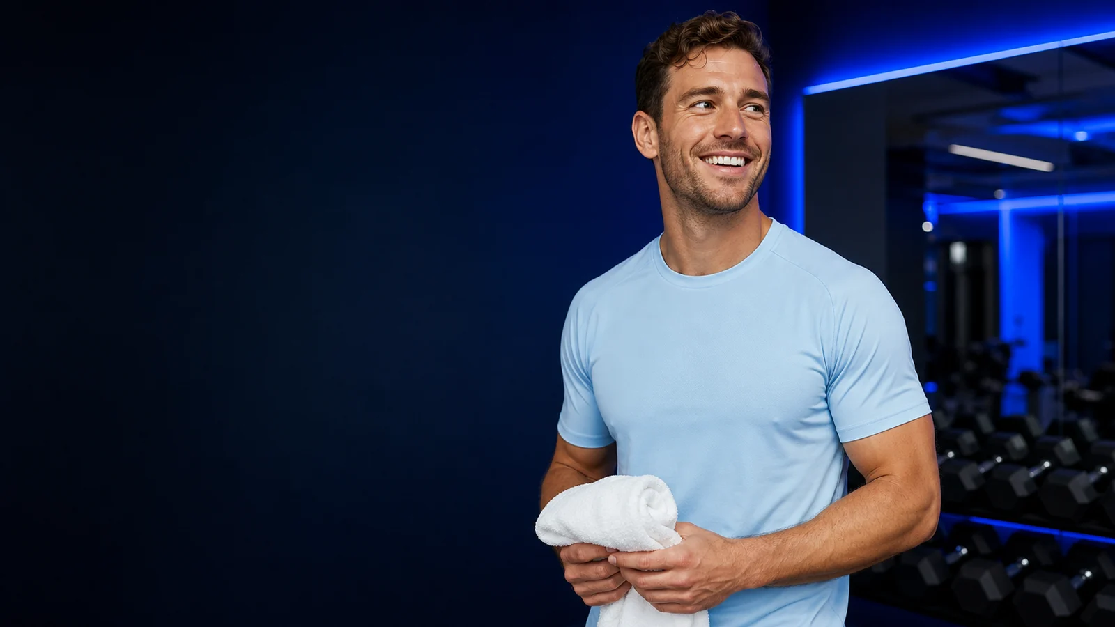 Active adult wearing clean workout clothing after exercise