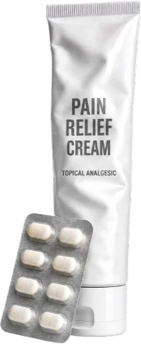 Generic pain relief cream tube and oral pain relief tablets